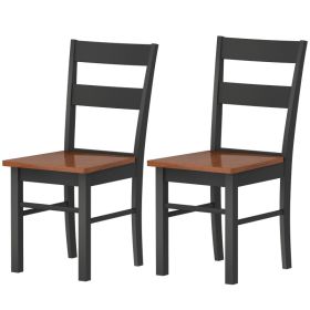 Farmhouse Dining Table Chairs, Set of 2 Rubber Wood Kitchen Table Chairs with Open Back for Living Room, Black