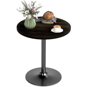 Round Dining Table for 2-4 People, Small Kitchen Table with Wood Grain Top, Black