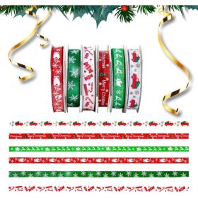 60 Yards 3/8" Christmas Ribbon For Crafts, White Red And Green Holiday Grosgrain Ribbon Christmas Ribbon For Gift Wrapping Festival Holiday Party Hair