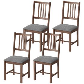 Set of 4 Dining Chairs, Upholstered Dining Room Chairs with Rubberwood Legs and Slat Backrest for Kitchen, Gray