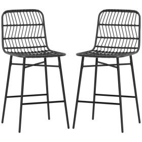 Rattan Counter Bar Stools Set of 2, 26" Counter Height Barstools with Back, Bar Chairs for Kitchen Island, Black