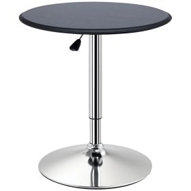 25" Classic Round Adjustable Faux Leather Chrome Standing Bistro Table, Black