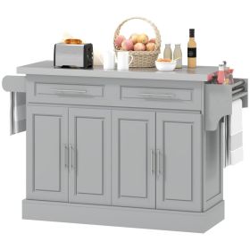 Rolling Kitchen Island Cart with Wheels, Portable Island Table for Kitchen with Stainless Steel Top, Adjustable Shelves, 2 Drawers, Spice, Knife and