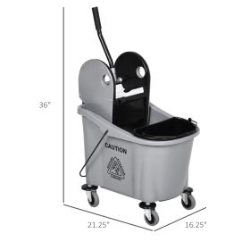 9.5 Gallon 38 Quart Mop Bucket With Wringer Cleaning Cart, 4 Moving Wheels, 2 Separate Buckets, & Mop-Handle Holder, Grey