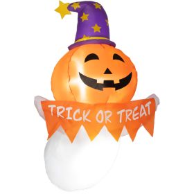 3.4ft Inflatable Halloween Window Sticker Ghost with Orange Face, Blow Up LED  Display for Garden Indoor Outdoor