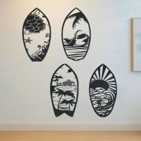 CIFbuy 4 Piece Metal Surfboard Wall Art Coastal Beach House Decor Modern Sculpture For Living Room Bedroom Kitchen Gift(TikTok, Temu Pick-up Service)