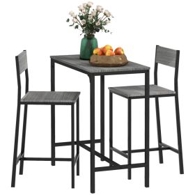 3 Piece Bar Table and Chairs, Industrial Dining Table Set for 2, Counter Height Kitchen Table with Bar stools, Breakfast Table Set for 2 for Small Sp