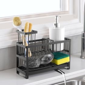 VEVOR Kitchen Sink Caddy Organizer, 2 Tier Sponge Holder for Kitchen Sink with High Brush Holder & Divider, Storage Rack with Rotatable Drainage