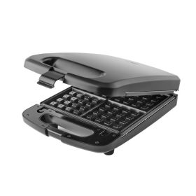 4 Slice Waffle Maker, Removable Plates, Black Matte, Model MS8400778514-1
