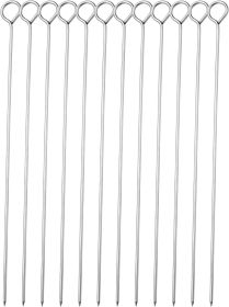 10 Inch Metal Barbecue Skewers, Stainless Steel BBQ Skewers, Shish Kebab Kabob Skewers 12 Pcs