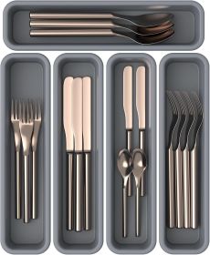 5 Pack Silicone Drawer Organizer for Kitchen, DIY Free Combination Silverware Organizer, Utensil Drawer Organizer