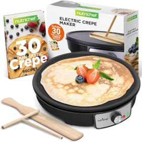 Electric Crepe Maker Pan & Griddle, 12 Inch Nonstick Cooktop, LED Indicators & Adjustable Temperature Control, Includes Spatula, Batter Spreader