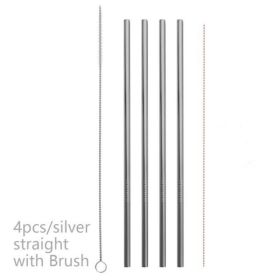 Colourful Reusable Stainless Steel Straws (Option: Silver-STRAIGHT)