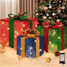 3 Pieces Large Gift Boxes For Christmas Decorations Outdoor, 10" 8" 6" With Pre-lit 70 LED Mini String Lights, Plug-in Warm White Present Boxes With G (Option: RedGreenBlue)