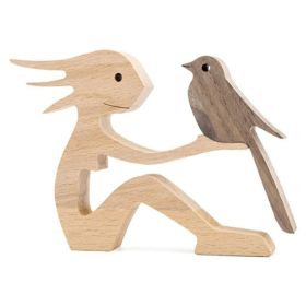 DIY Figurine Wood Dog Ornament Sculpture Home Decoration A Man A Dog Wood Sculpture Christmas Gifts Model Decor (Option: H)