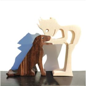 DIY Figurine Wood Dog Ornament Sculpture Home Decoration A Man A Dog Wood Sculpture Christmas Gifts Model Decor (Option: 18Style)