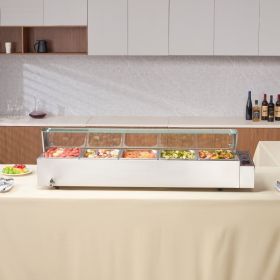 Commercial Electric Food Warmer Countertop Buffet 5*8Qt With Glass Shield (Option: Silver)