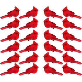 12 Pcs Cardinal Birds For Crafts, Mini Cardinal Clip On Christmas Tree Ornaments Artificial Red Birds Decorations For Wreaths Centerpieces DIY Crafts, (Option: 24pcs)