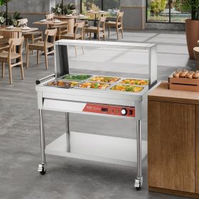 6 X 1/2 Pans Commercial Food Warmer Steam Table With Undershelf And Shield (Option: Silver)