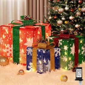 3 Pieces Large Gift Boxes For Christmas Decorations Outdoor, 10" 8" 6" With Pre-lit 70 LED Mini String Lights, Plug-in Warm White Present Boxes With G (Option: Snowflake)