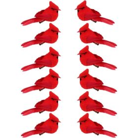 12 Pcs Cardinal Birds For Crafts, Mini Cardinal Clip On Christmas Tree Ornaments Artificial Red Birds Decorations For Wreaths Centerpieces DIY Crafts, (Option: 12csp)