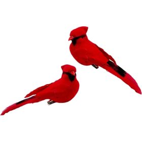 2pcs Red Bird Decor Artificial Red Cardinal Birds Artificial Birds Christmas Cardinal Birds For Tree Flower Floral Arrangements Yard Patio Wreath Desi (Option: 2pcs)